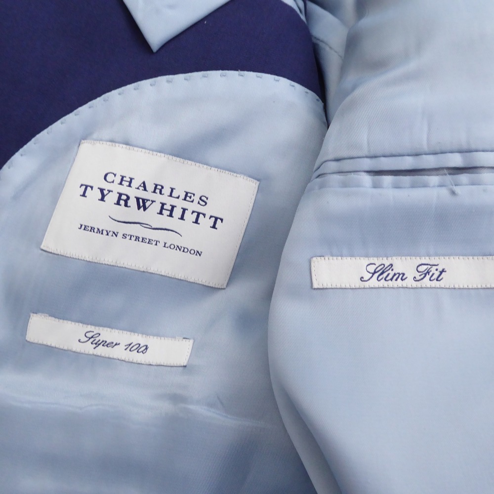 Charles Tyrwhitt Mens Blazer Blue Slim Fit Super 100s Wool Size 44R - Picture 10 of 12